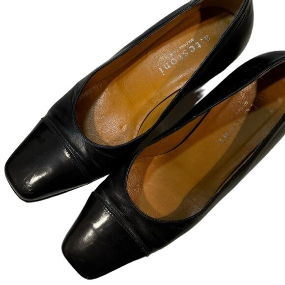 A. Testoni Black Leather Heels 3" Square Toe Italy Size 5.5 with Dust Bag - Picture 3 of 10